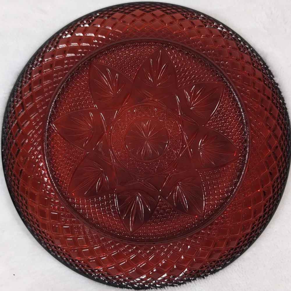 Vtg Set of 2 Luminarc Cristal D'Arques-Durand Ruby Red‎ France Salad Plates 8